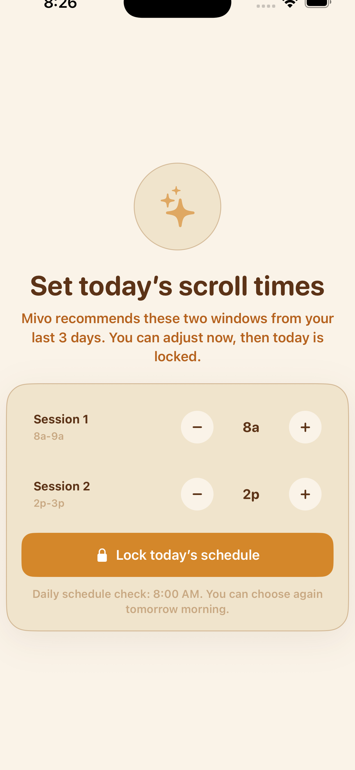 Mivo scroll schedule app screenshot